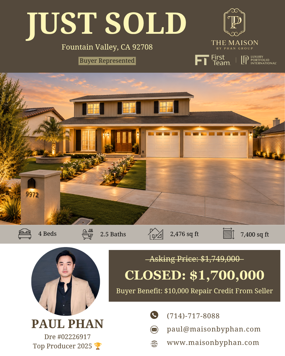 Just Sold — 9972 Aster Cir, Fountain Valley, CA 92708 · Buyer represented by Paul Phan