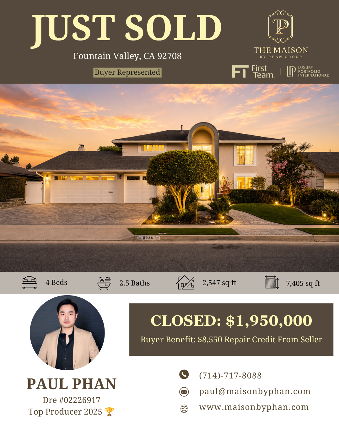 Just Sold — 8938 Martin Ave, Fountain Valley, CA 92708 · Buyer represented by Paul Phan