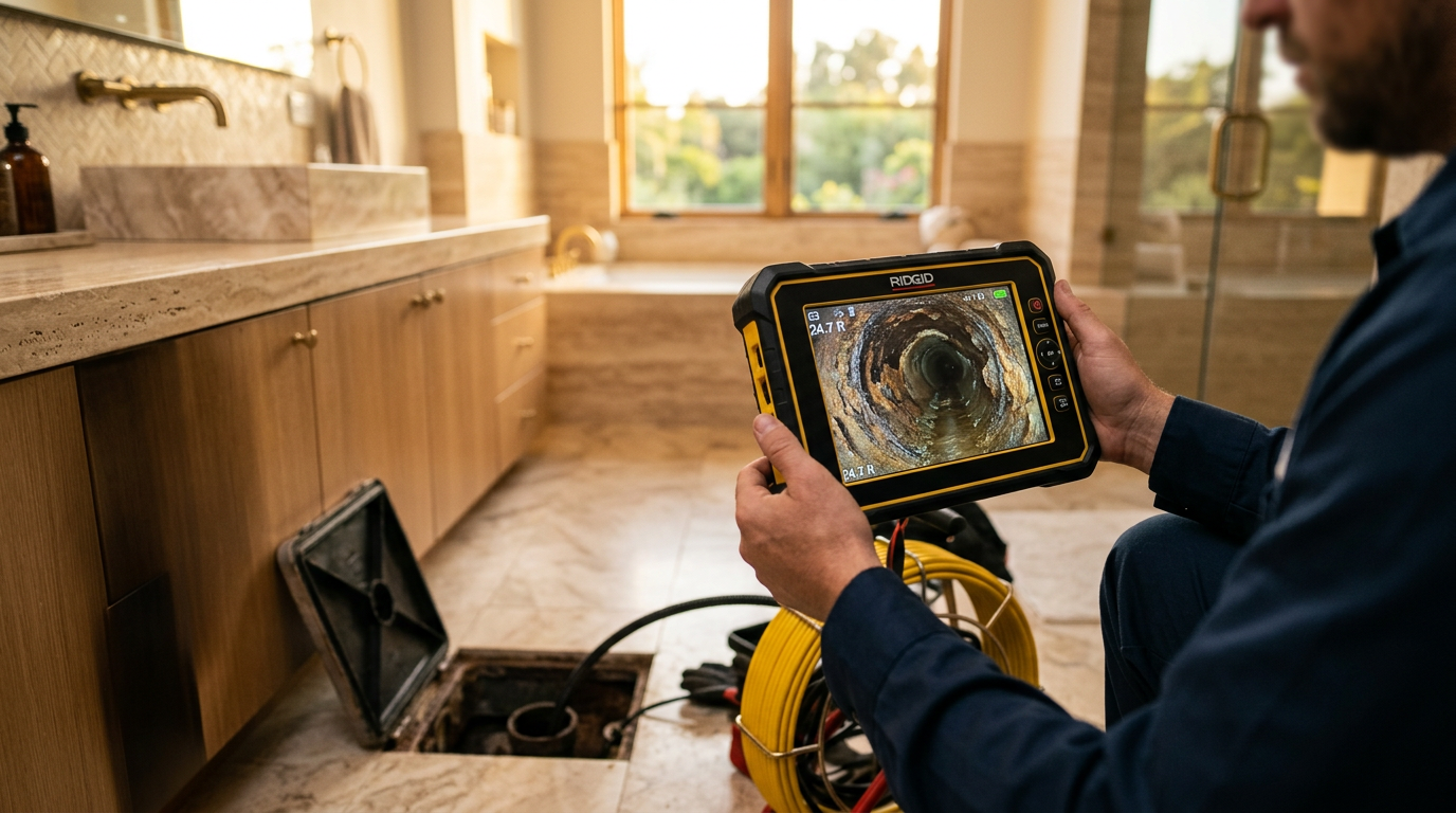 Sewer camera inspection showing cast iron pipes