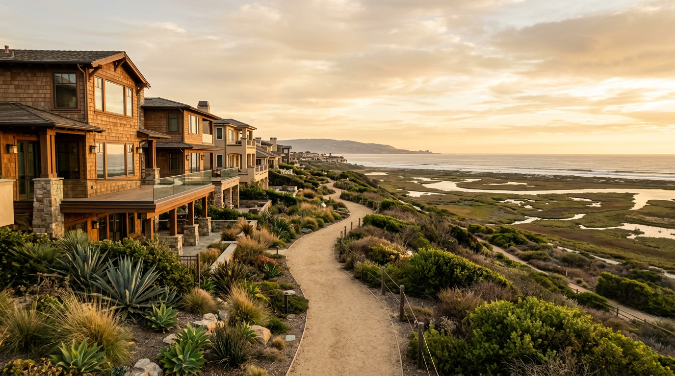 Đường mòn đi bộ trong cộng đồng Brightwater nhìn ra Bolsa Chica