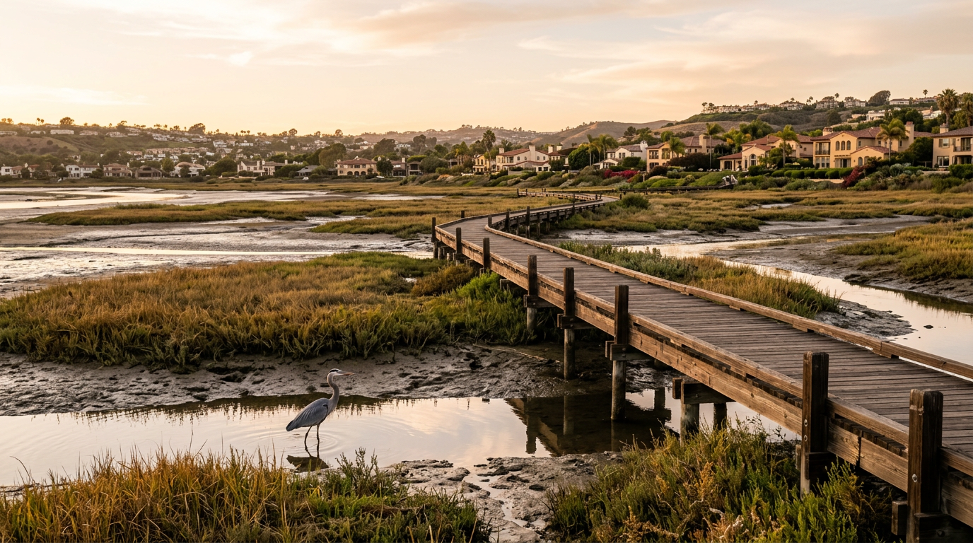 Lối đi bằng gỗ trên Bolsa Chica Wetlands