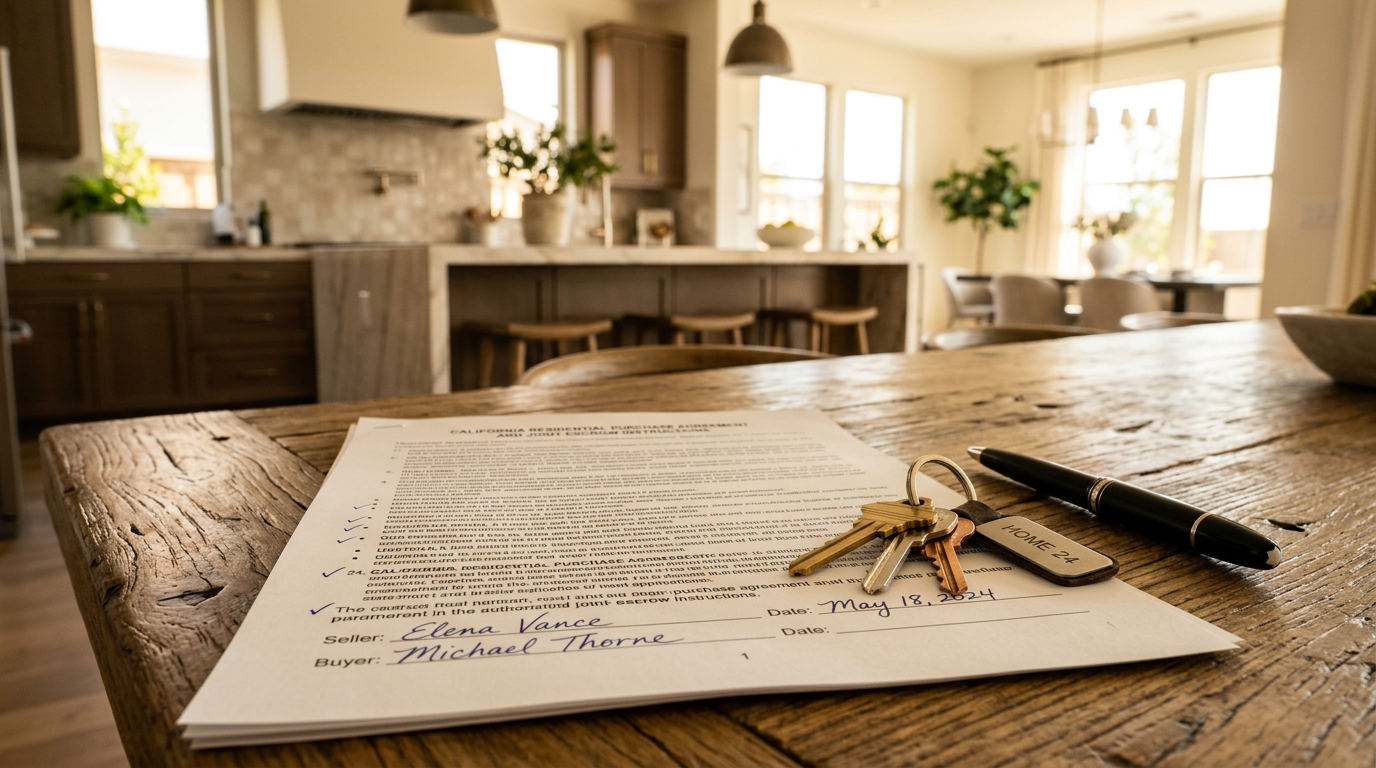 House keys and real estate contract on a table