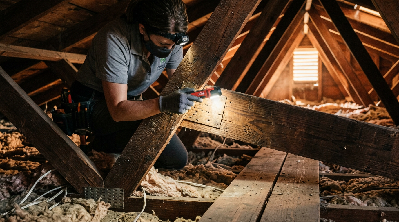 Home inspector checking an attic in an Orange County property