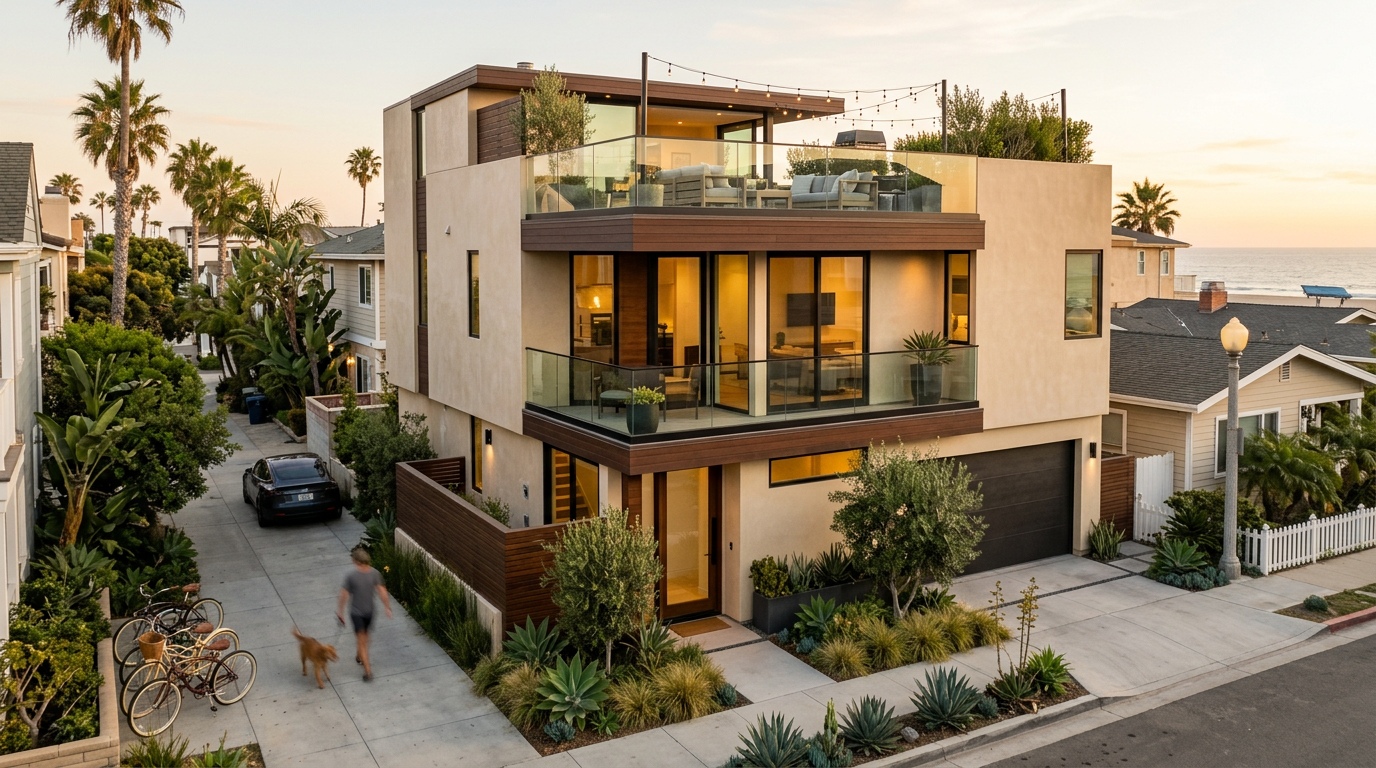 Three-story modern coastal home in Downtown Huntington Beach