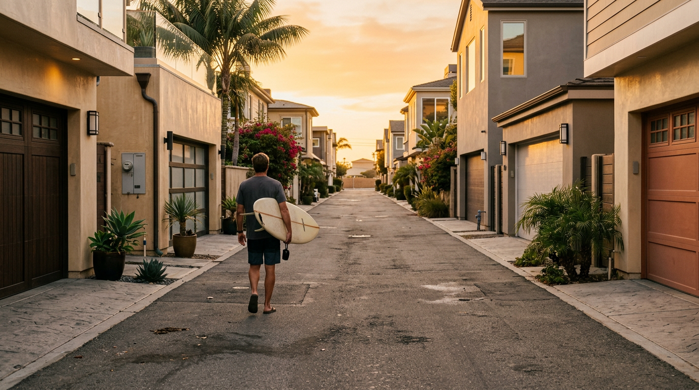 Residential alleyway with garages in Huntington Beach