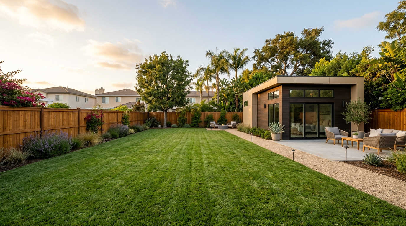 Large Garden Grove backyard featuring a newly built ADU