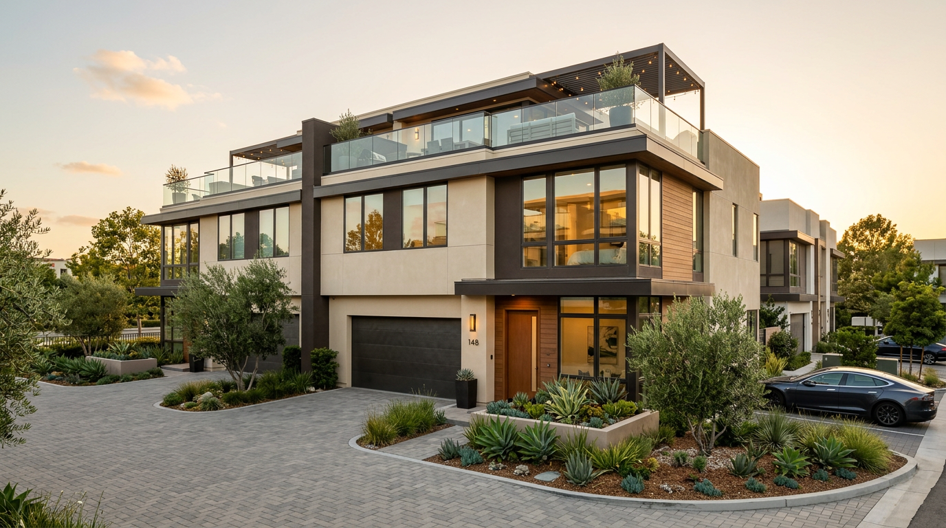 Modern three-story townhomes in a Great Park Irvine neighborhood