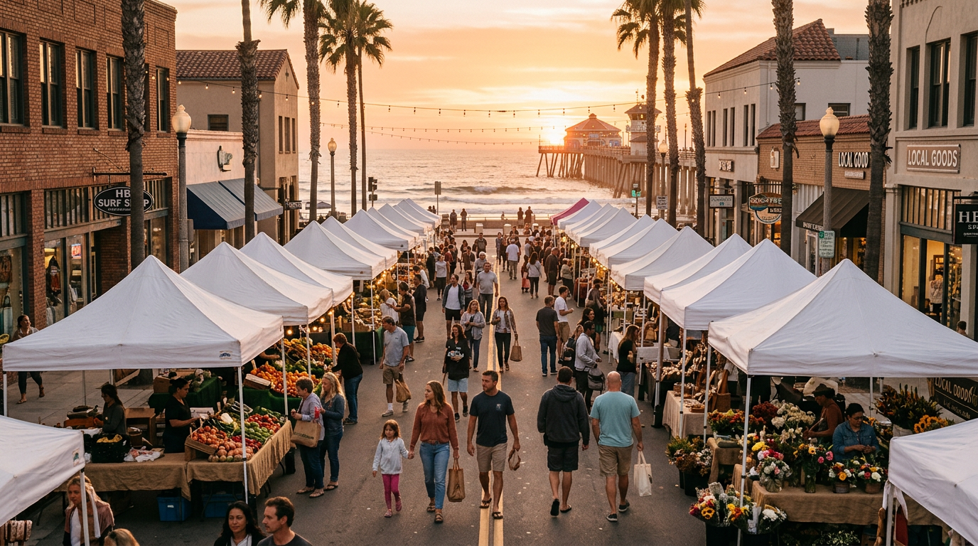 Surf City Nights farmer's market on Main Street in Huntington Beach