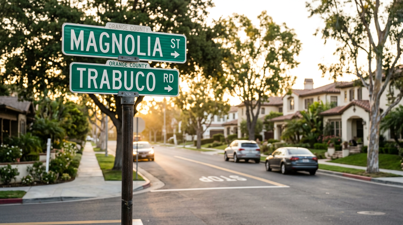 Street sign intersection in an Orange County residential neighborhood