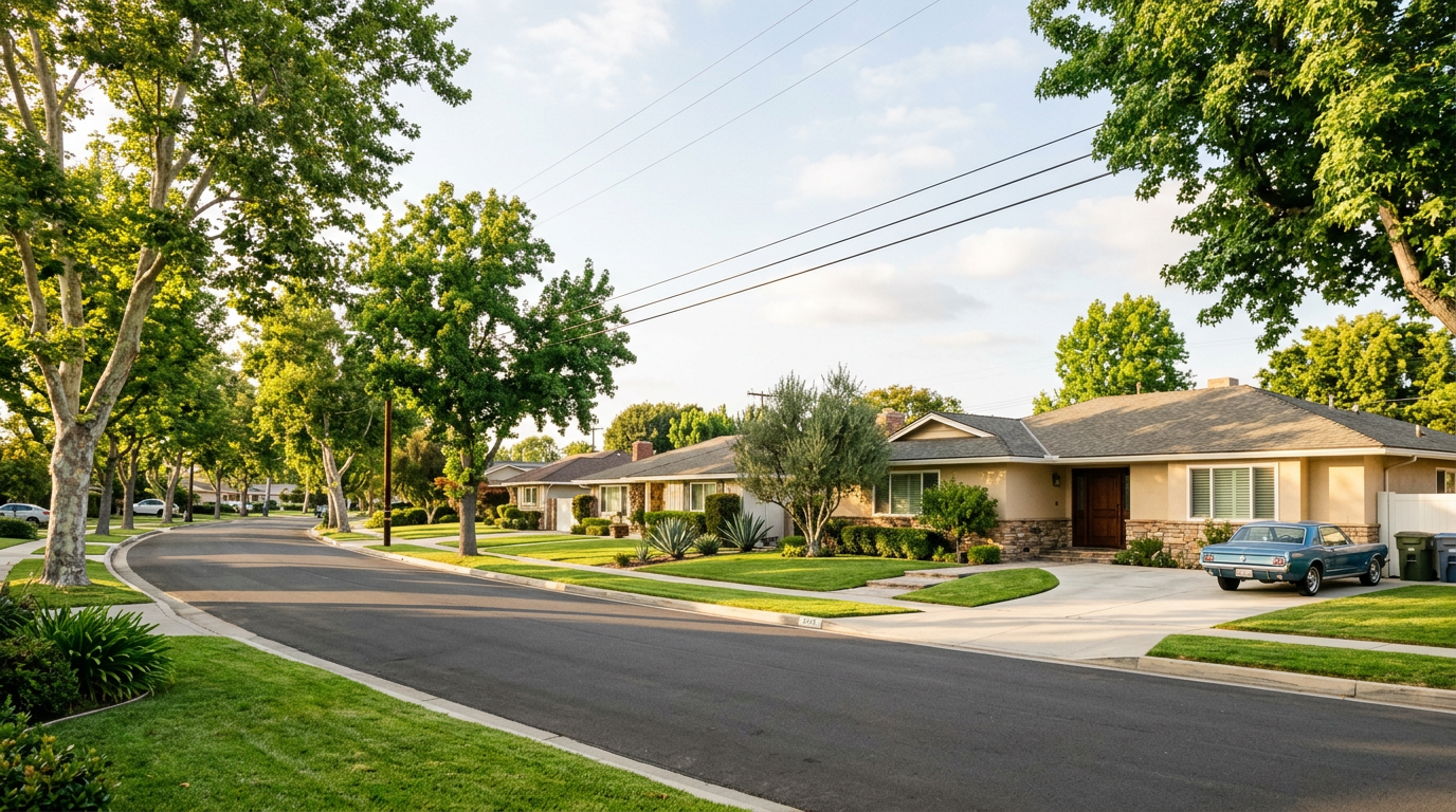 Những ngôi nhà trệt kiểu ranch trong một khu dân cư ở Westminster California