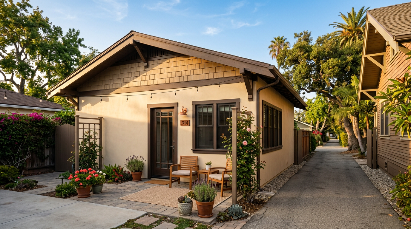 Craftsman style detached garage converted to ADU in Santa Ana