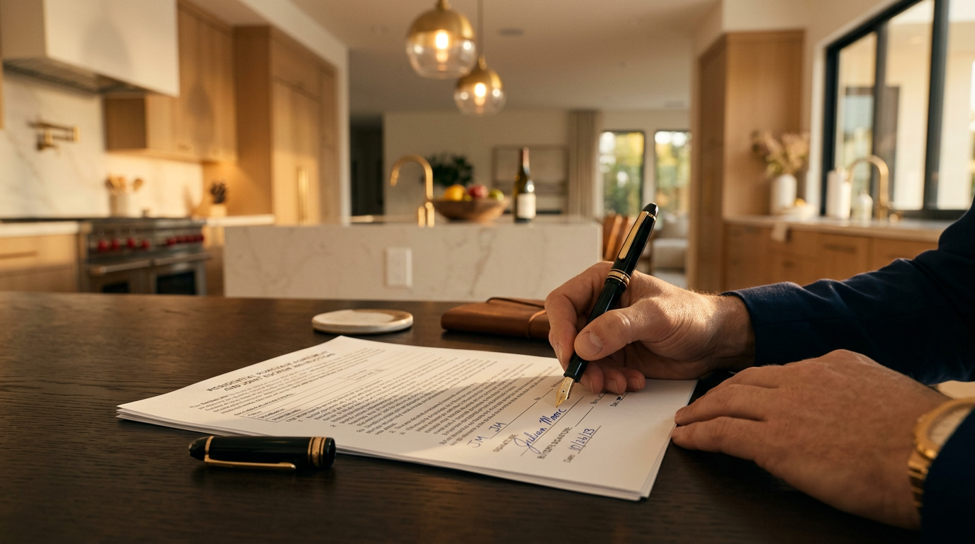 Real estate purchase agreement being signed